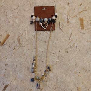 ⭐️NWT Simply Noelle Gold Blue Beaded Jewelry Set Necklace Heart Charm Bracelet
